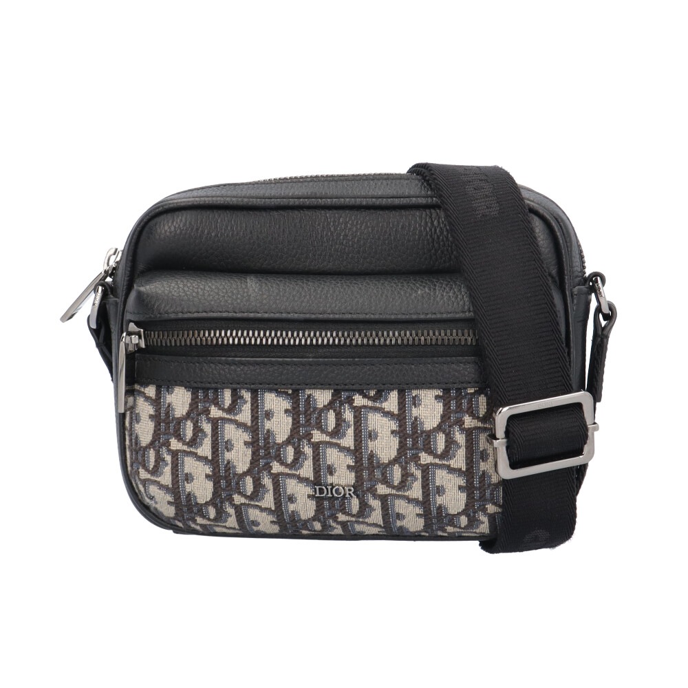 ディオール Rider2.0ジップメッセンジャーバッグ ミニ オブリーク ショルダーバッグ レザー 2ESWS034YKS_H27E ベージュ Dior 中古 美品