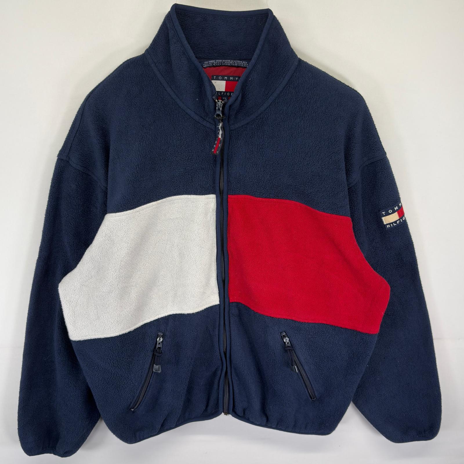 古着 90s/90年代 フリースジャケット フラッグ フルジップ 大きいサイズ XXL ネイビー メンズ