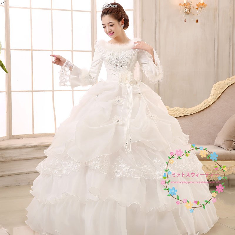 素晴らしい 長袖 二次会 花嫁 結婚式 安い 白 ウェディングドレス プリンセス マ ウエディングドレス 春 冬 ウエディング サイズ Xxl Crownbrazil Com Br