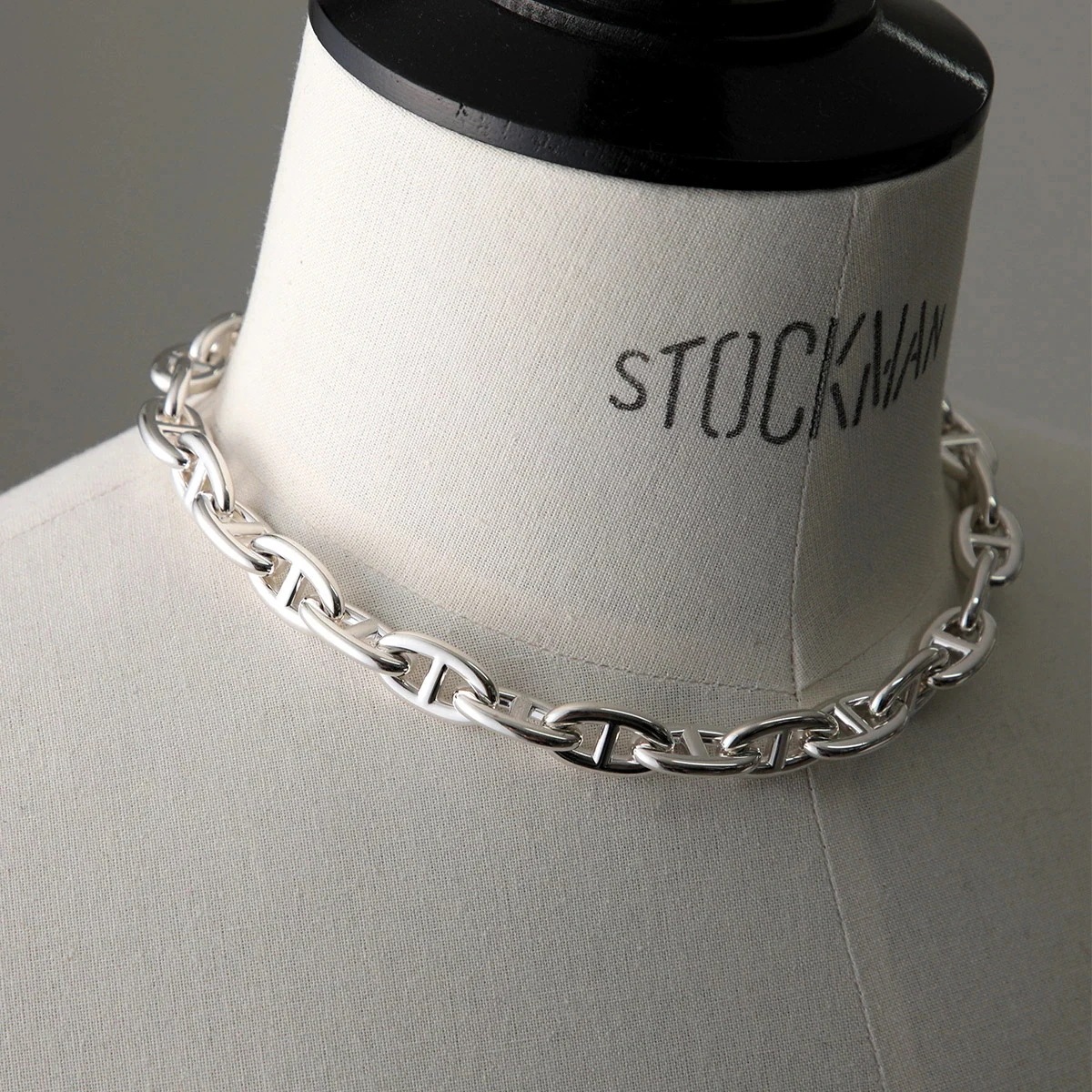 HERMES エルメス ネックレス Chaine dancre GM 29コマ H101263B シェーヌダンクル メンズ アンカーチェーン チョーカー silver925 ロゴ刻印 シルバー