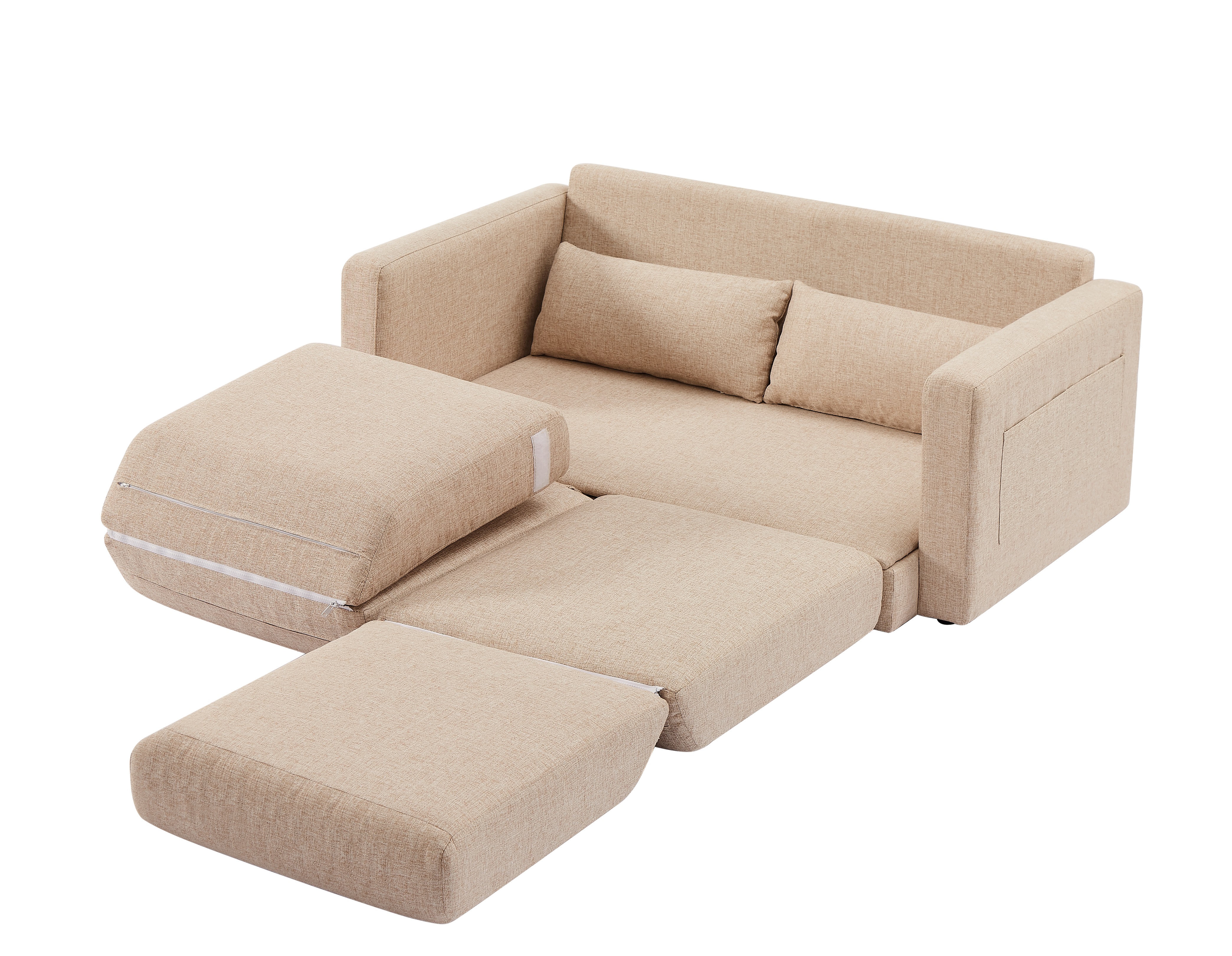【大好評！最安値挑戦!】2 seater sofa ソファ 2人掛け 収納付き ファブリック 両側に肘掛け付き 木脚外し可能 ローソファ コンパクト ひとり暮らし カウチソファーGG149 Beige