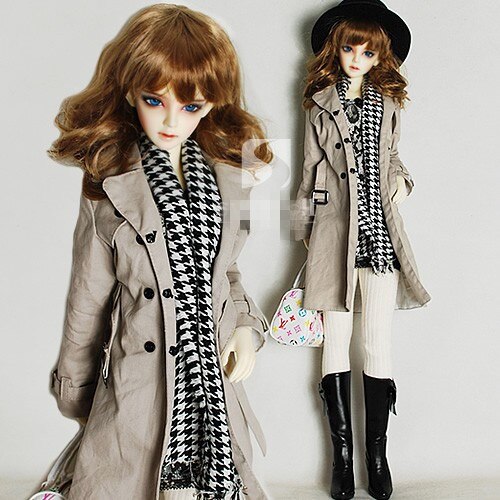 DORABRS クラシックロングウインドブレーカーコート + スカーフのためbjd 1/4 msd1/3 SD10SD13SD17叔父の人形服CWB105
