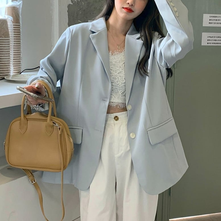 2color レディース テーラードジャケット オーバーサイズ アウター ワイド 長袖 シングル