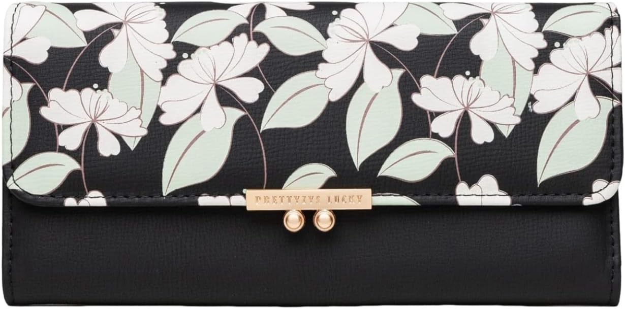 【20%OFFクーポン】花柄 英字柄 長財布 レディース 大人 三つ折り ジッパー ボタン 大きい 財布 大容量 多機能 カード入れ レシートと小銭 スマホ入れ可 使いやすい お手頃 かわいい 上品