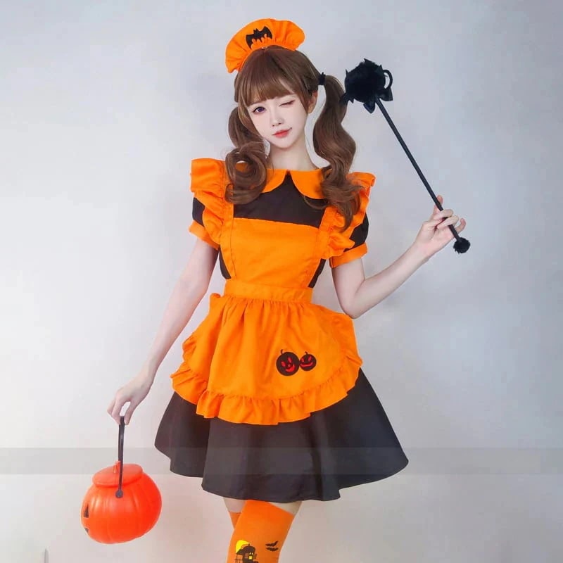 ハロウィン 今年 短纳期 大きいサイズ コスプレ メイド かぼちゃ ワンピース