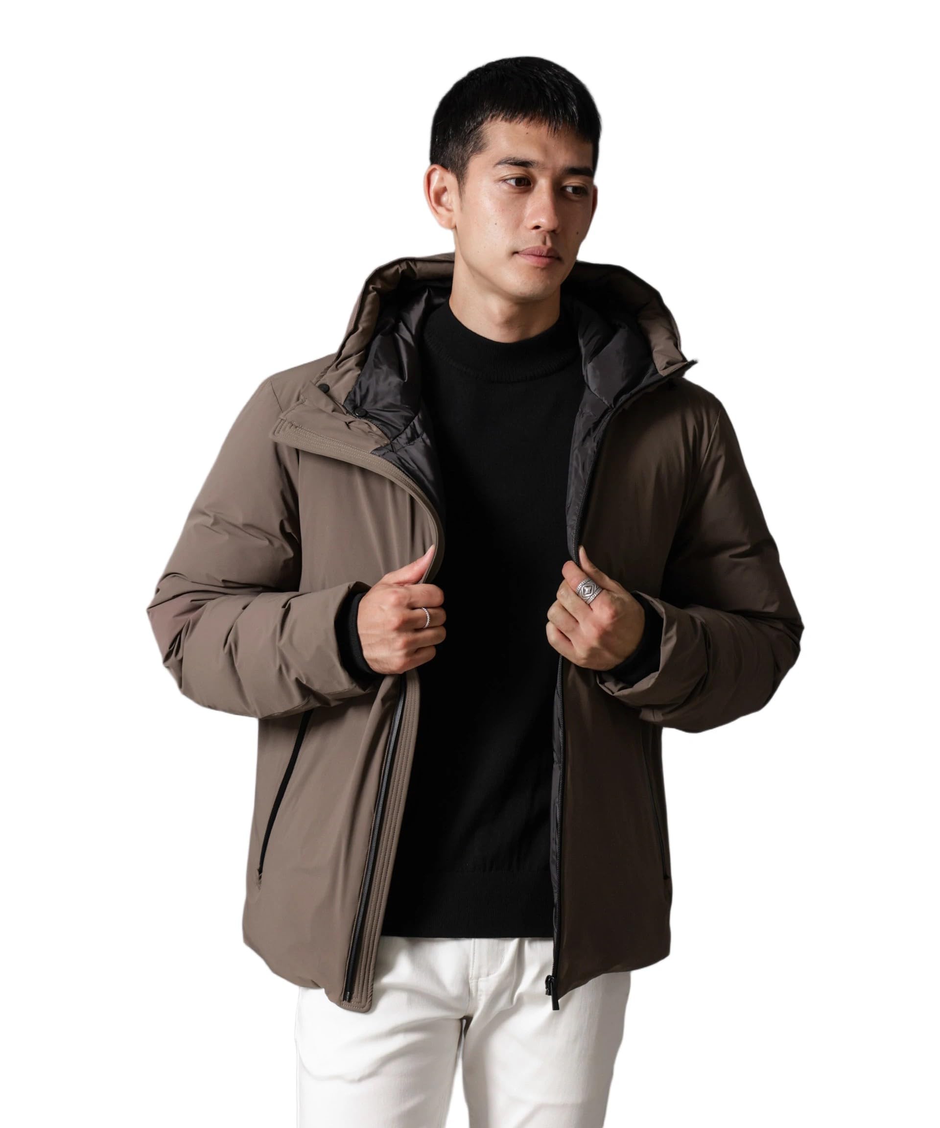 [ナノ・ユニバース] 「西川ダウン (R) 」 スポーティー フード ダウン メンズ S 053 モカ 668-4214201