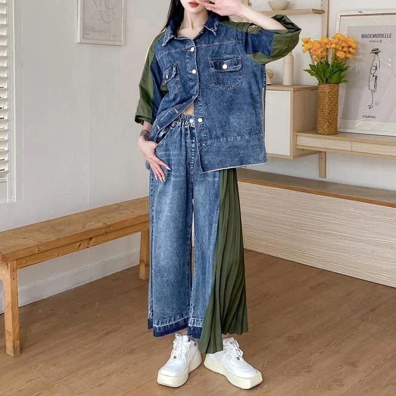 5 おしゃれ コントラストカラー切り替え デニムパンツ ゆったり カジュアルパンツ 百掛け スキニーパンツテーパードパンツひんやりボトムス