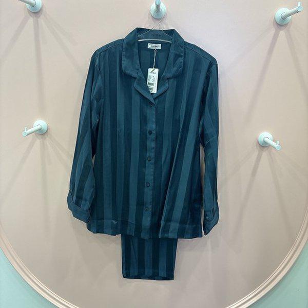 サテンストライプジャカード女性パジャマ寝間着WP8869A_GN