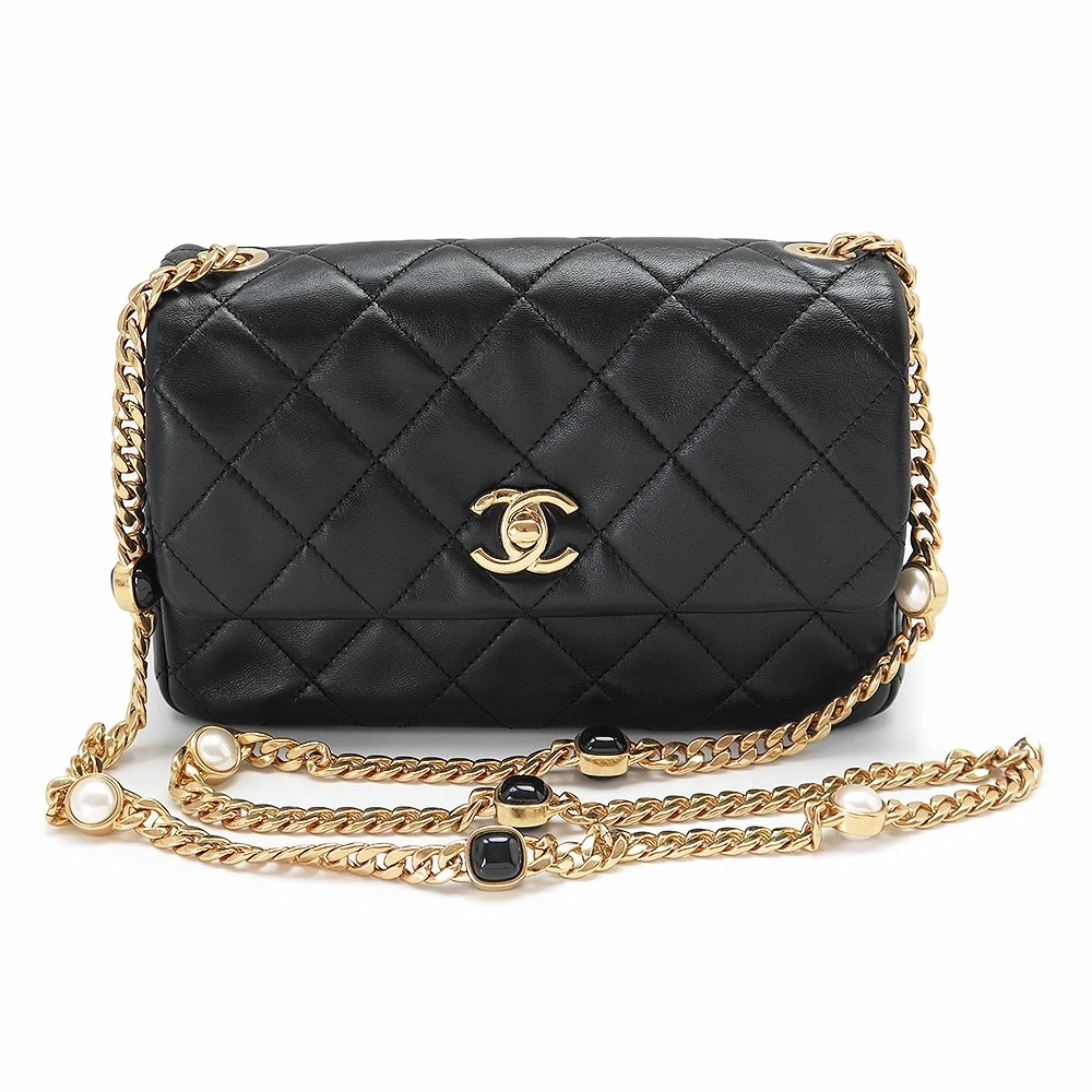 ショルダーバッグ レディース AS3479 チェーンバッグ ポシェット マトラッセ キルティング レザー ブラック 黒