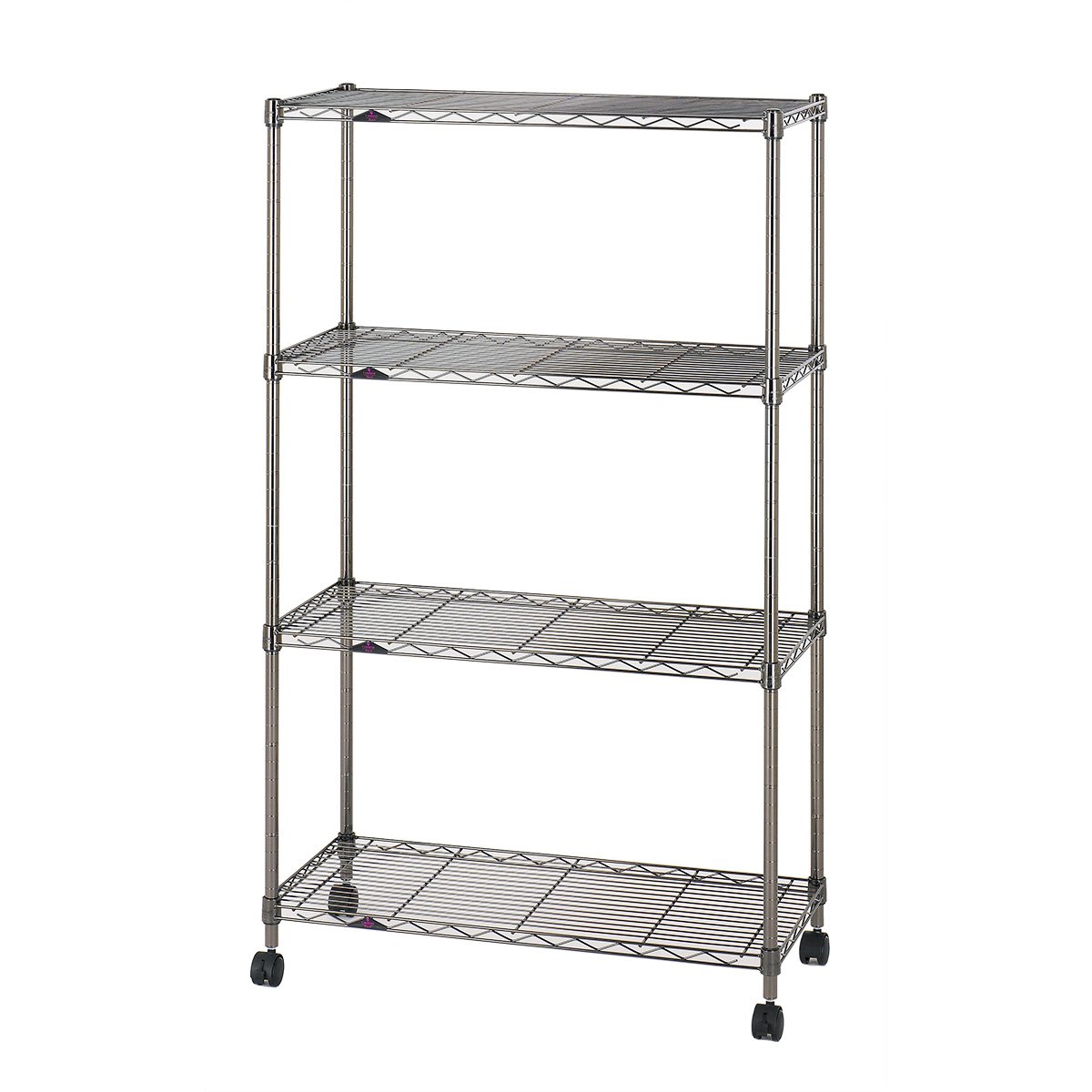 ドウシシャ ルミナス ブラック 幅75 4段 スチールラック 収納棚 艶のある黒色 幅74.5×奥行34.5×高さ124.5cm 全体耐荷重320kg 頑丈 キャスター付き 防錆加工 ポール径19mm