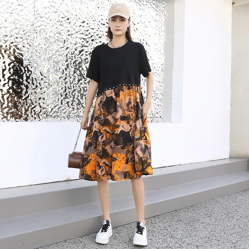 ワンピースtシャツワンピースレディース夏服韓国ファッションロンt着痩せ効果