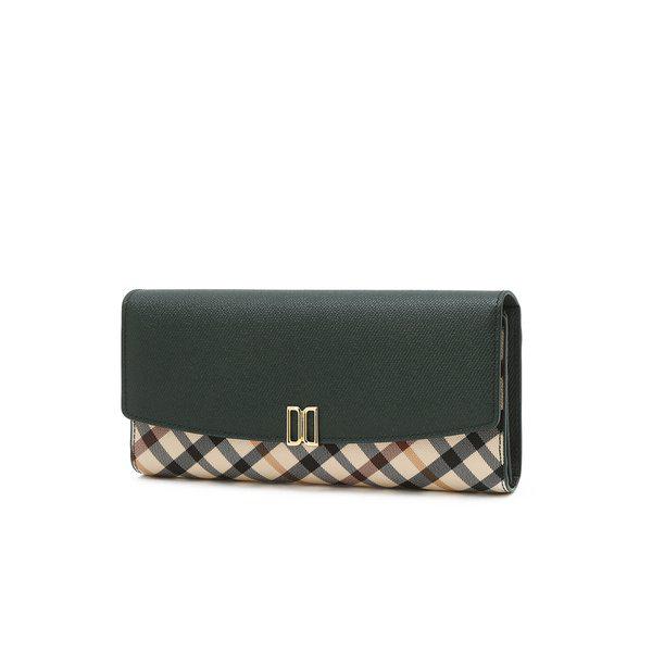 [25FW] [VICTORIA] グリーンチェック配色レザー長財布 DCWA5F441E2