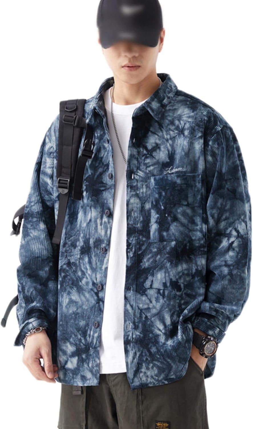 シャツ メンズ ぼかし染 絞り染め プリント コールテン ショートジャケット シャツジャケット 長袖 折り襟 上着 トップス 通学 日常 春夏秋冬 男性 ファッション オシャレ シンプル