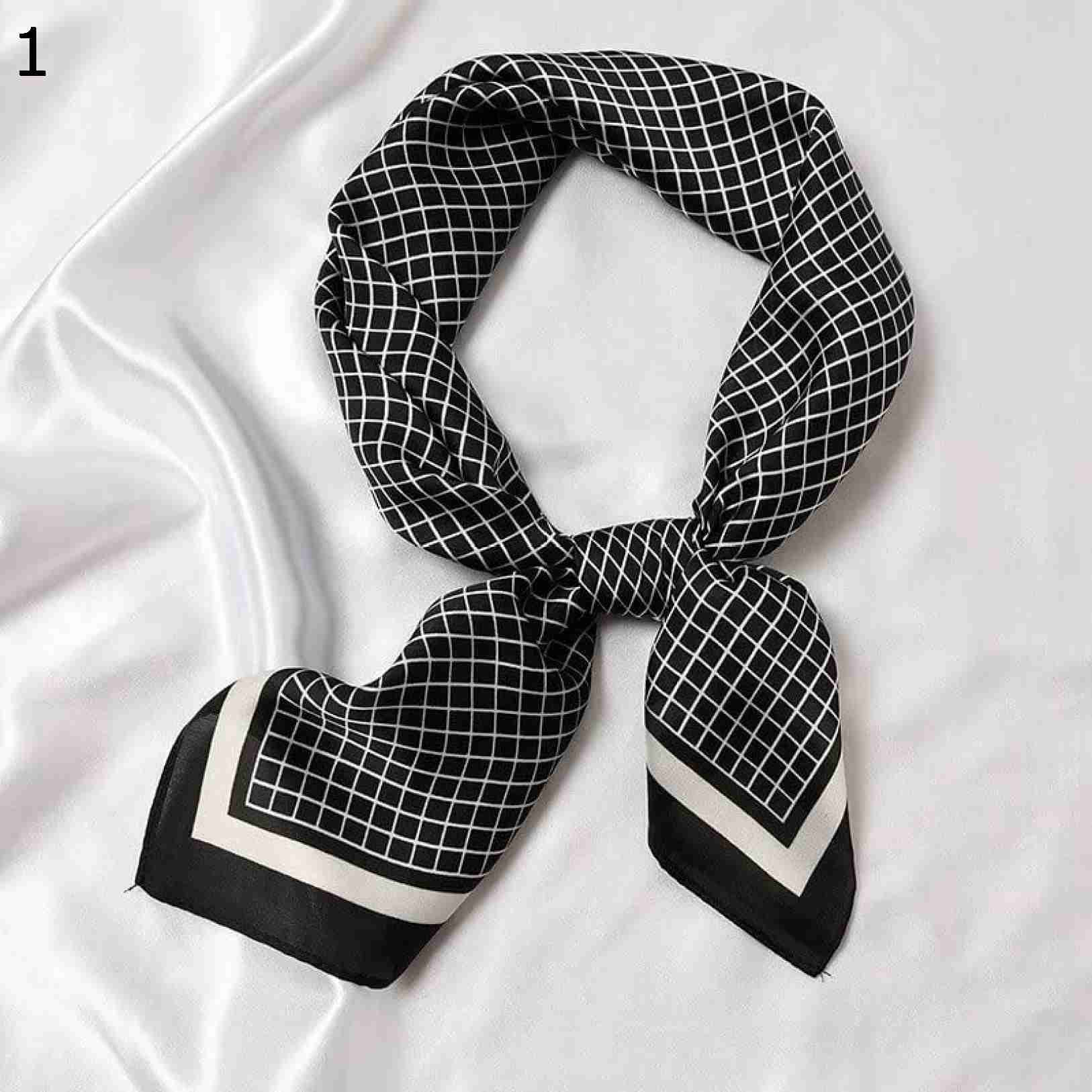【20%OFFクーポン～】チェック柄サテンヘアスカーフ70cmワープ女性ヒジャーブ女性ショールソフトネックタイ女性ヘッドカチーフ スカーフ (Color : Black Size : 70x70c
