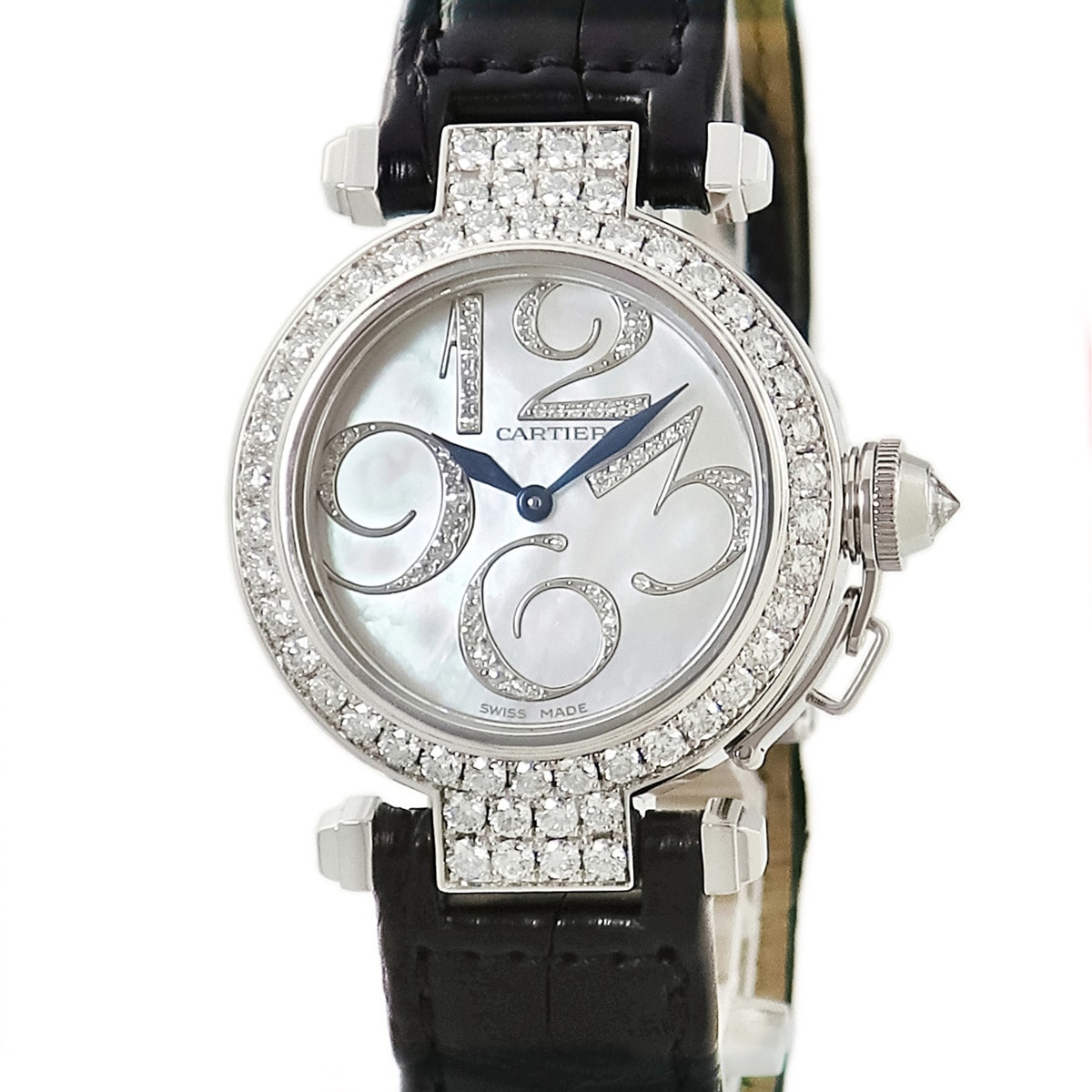 パシャ 32ｍｍ WJ123221 クオーツ レディース K18WG無垢 純正ダイヤ シェル ラウンド 3年保証