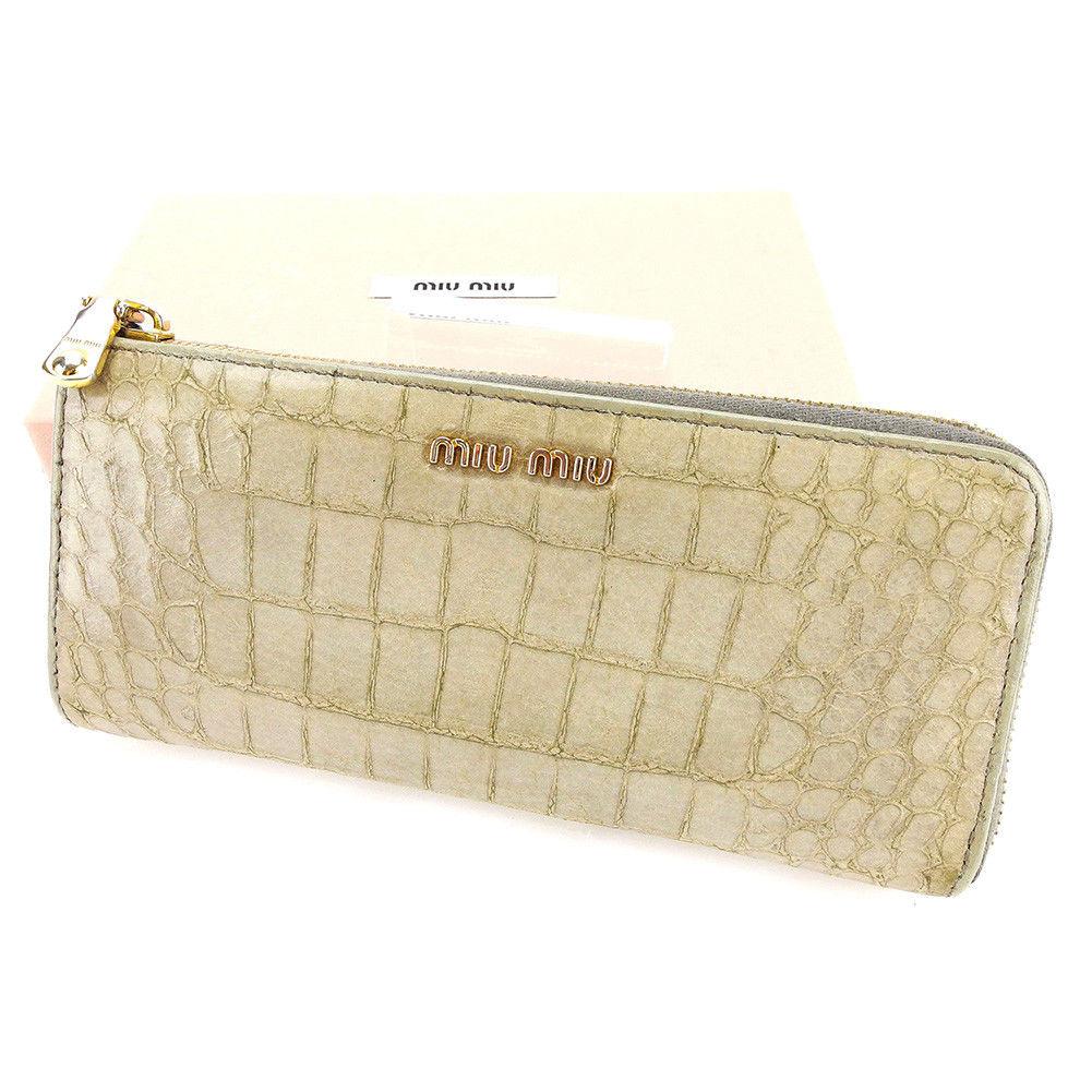 長財布 L字ファスナー クロコダイル型押し グレー 中古