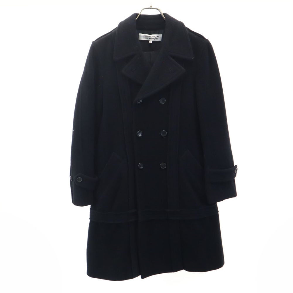 コムデギャルソンコムデギャルソン 2005年 日本製 ウールブレンド ダブル コート M チャコールブラック Comme des Garcons Comme des Garcons レディース