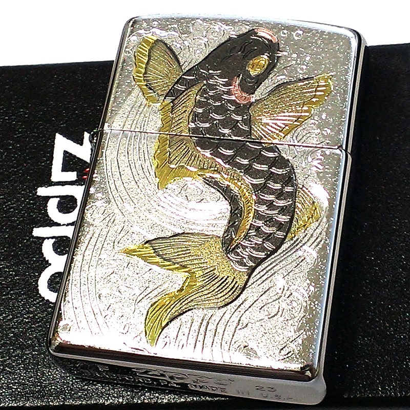 ZIPPO ライター 和柄 大鯉 ジッポ シルバー 日本 和風 縁起物 コイ 銀 かっこいい デンチュウバン おしゃれ メンズ プレゼント ギフト