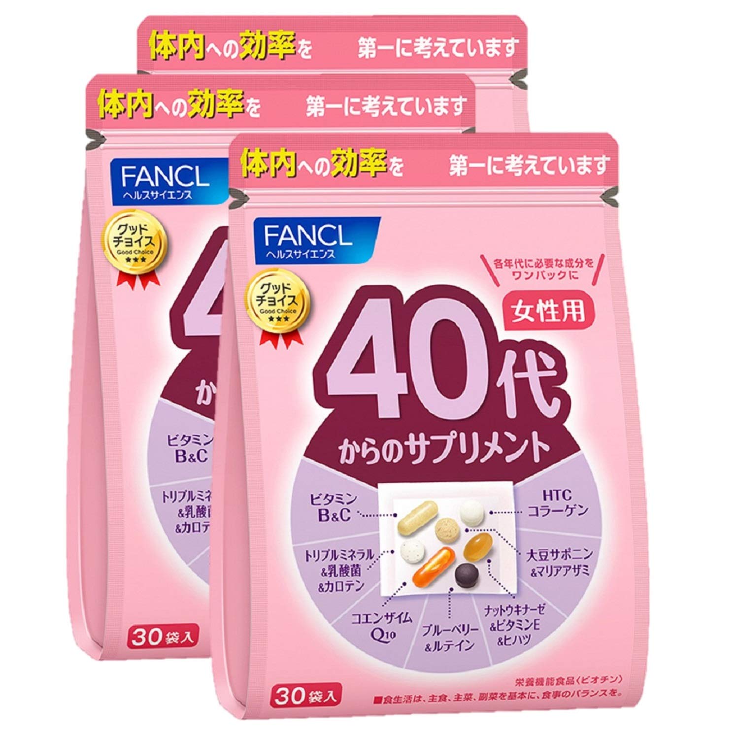 ファンケル (FANCL) 40代からのサプリメント女性用 45～90日分 (30袋×3) 年代 サプリ (ビタミンC/カルシウム/乳酸菌) 個包装