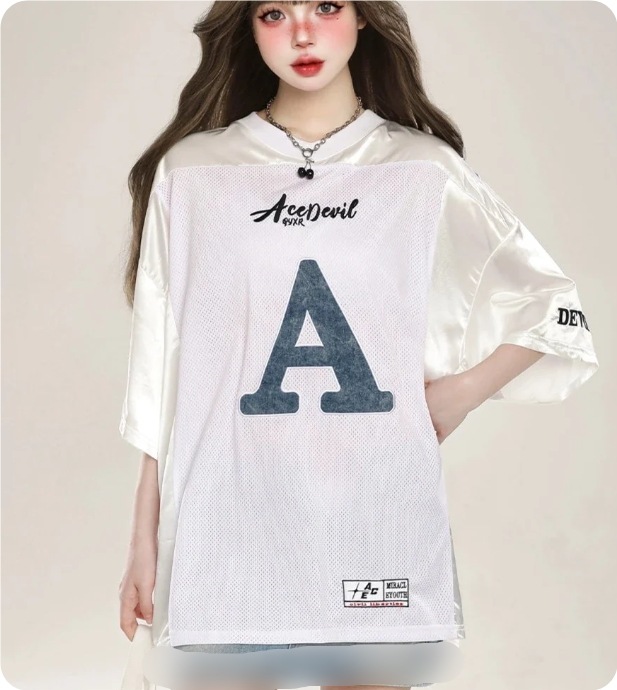 優れた通気性 メッシュ スポーツウェア ストリートスタイル ヒップホップ ルーズフィット クルーネック AロゴメッシュユニフォームTシャツ