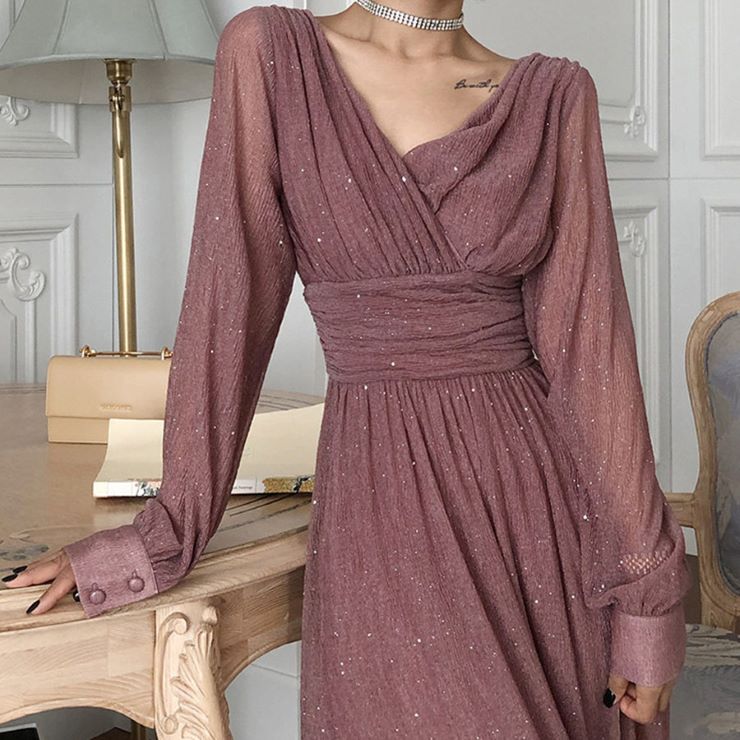 カシュクール長袖ロングドレス パーティードレス 結婚式 フォーマル ワンピース フォーマル 卒業式 入学式 二次会 披露宴 発表会 大人 20代 30代 40代