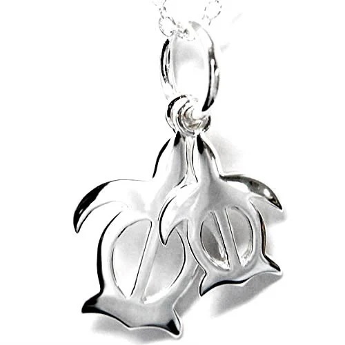 ハワイアンジュエリー ペンダント ネックレス ホヌ 海ガメ 親子 ツインフレーム レディース シルバー925