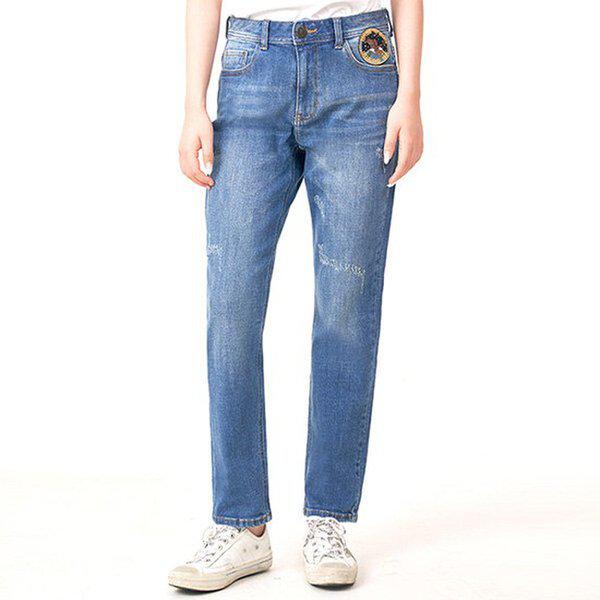 女性ジーンズ イーグルワッペン バギー ミディアムブルー JJ4DPF743