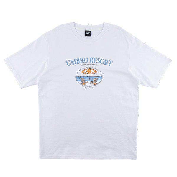 ビーチクラブアーチレタリンググラフィック半袖Tシャツ UQ223CRS51 WHT