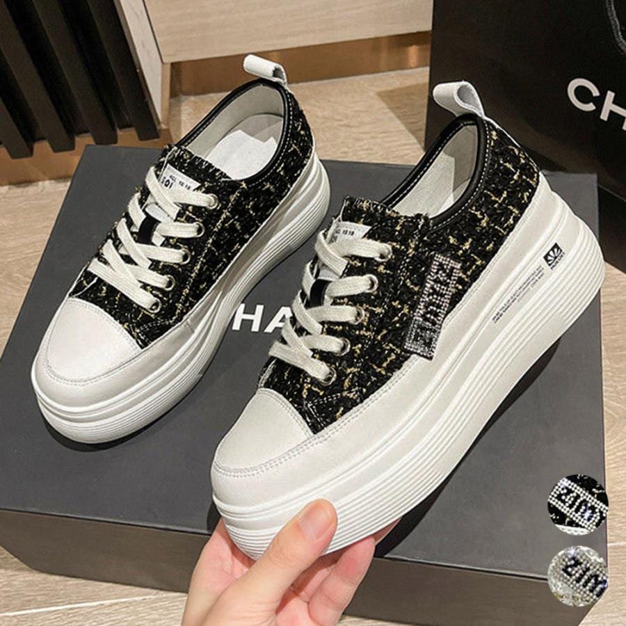 本日限定 韓国 人気 ウォーキングシューズ スニーカ ツイードスニーカー 厚底シューズ 韓国