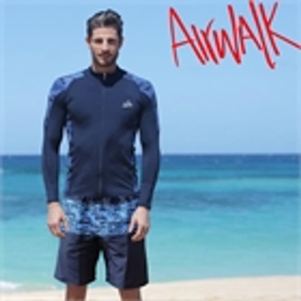 (エアワーク) エアワークサーフメンズラッシュガードセット (ジップアップ+トランク) YAWE5034_NV+LAWE0907_NV