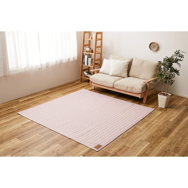 ラグマット 絨毯 約130x190cm ピンク 滑り止め付 ホットカーペット可 オールシーズン 洗える スウェットキルトラグ リビング