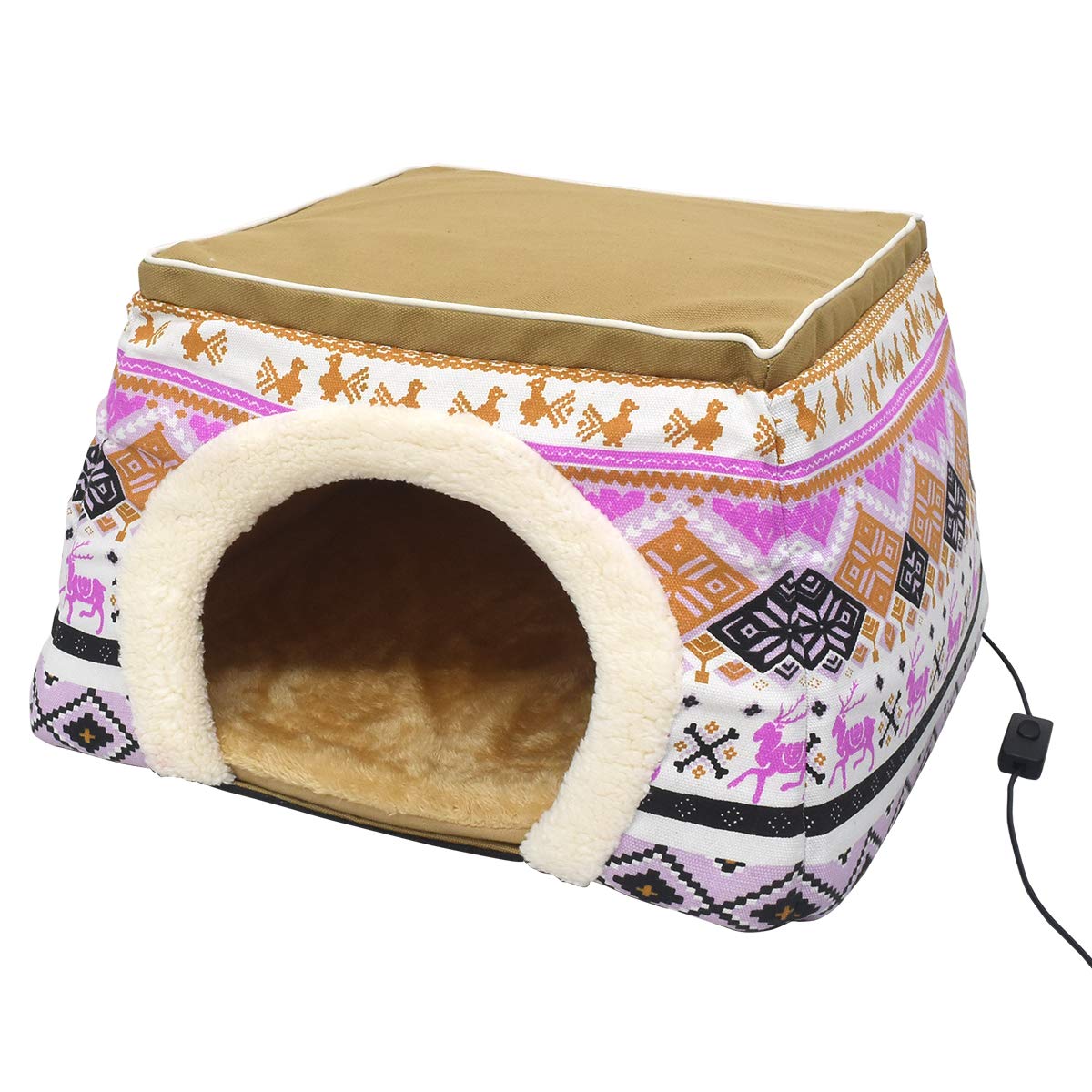 2024年 USBヒーターマット クッション付き ペットハウス ペット用品 防寒対策 キャットハウス 【 ピンク 】
