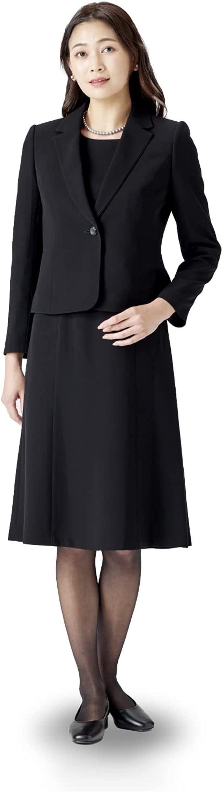喪服 レディース 礼服 ブラックフォーマル ウォッシャブル 洗える 前開き オールシーズン ロング丈( ［21］ ウォッシャブル 前開き アンサンブ, 9 号)