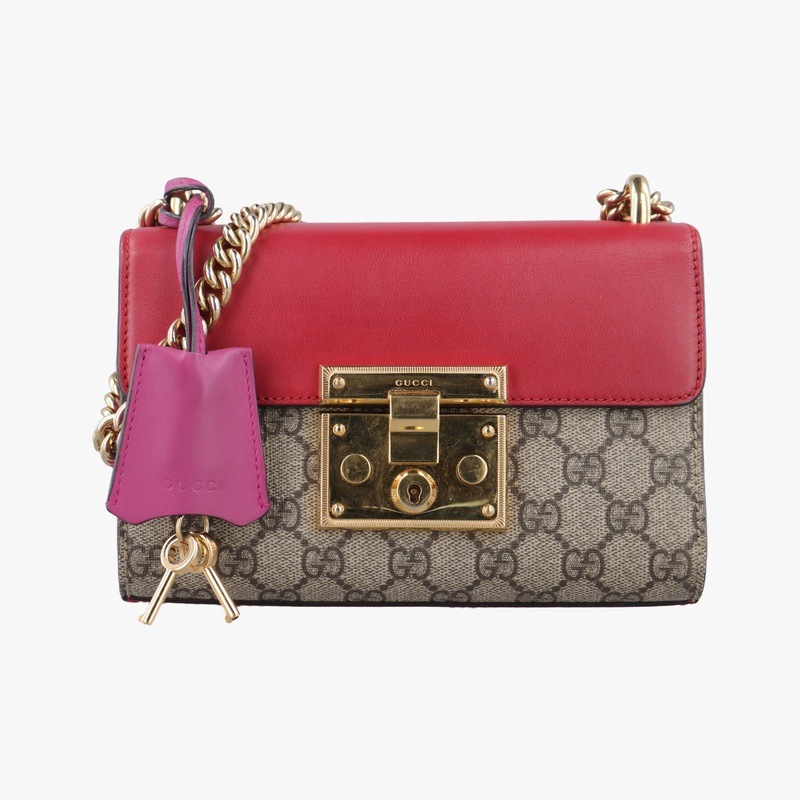 パドロックベージュ×レッド×ピンクPVCコーティングキャンバス×レザー409487F020735040中古