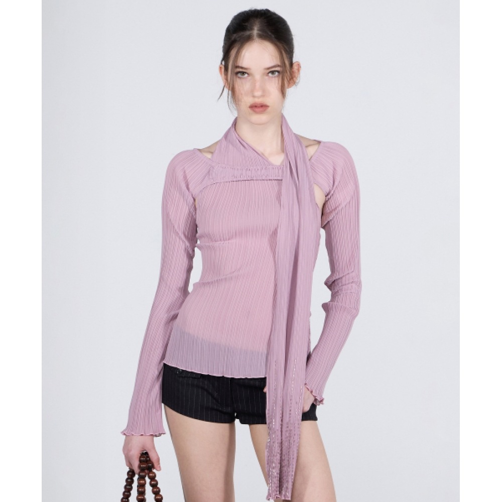 SCULPTOR ビーズスカーフセットアップトップモーブ