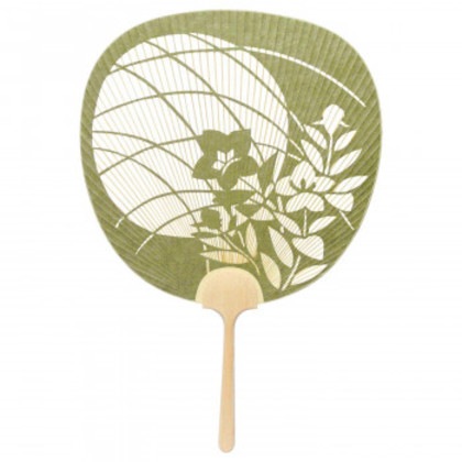 日本製(MADE IN JAPAN) うちわ 万葉(緑) 両面透かし 1141