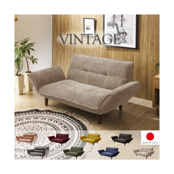 CELLUTANE VINTAGE ソファ ベージュ 日本製 14段 リクライニング 座面ポケットコイル 二人掛け A01p-689BE メーカー直送