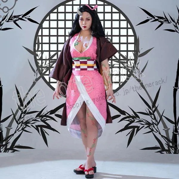【新品開催 即納】竈門禰豆子 コスプレ衣装 cosplay コスチューム イベント 演出服 日常服 アニメ変装 仮装 ハロウィン