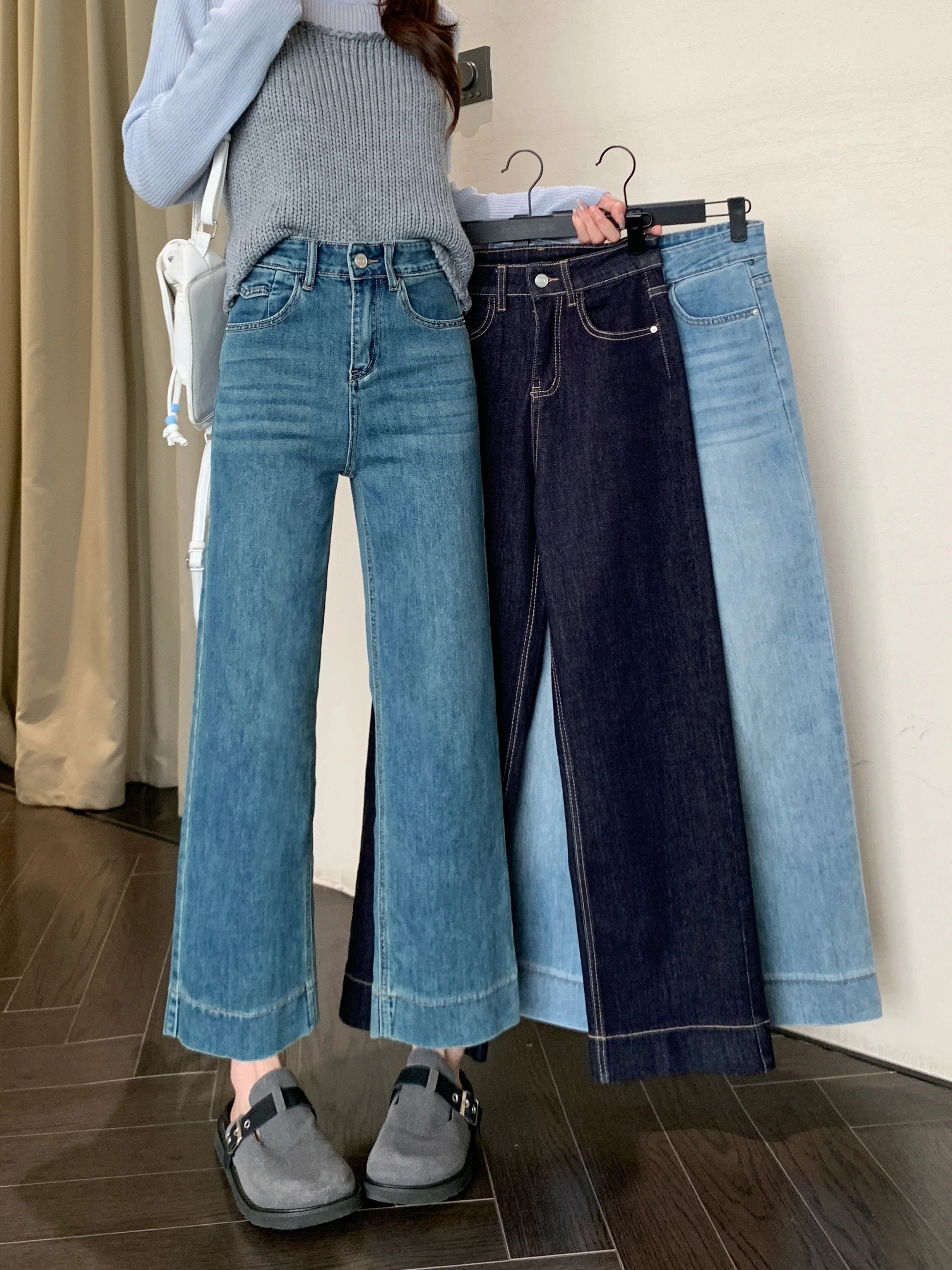 【限时折扣】25 デニムパンツ ボトムス ハイウエスト ジーンズ K-PP ストリート系ファッション系韓国風ファッションウェア練習ジーンズ シルエットゆったり レディースカジュアル型メン