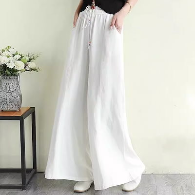 ボトムス パンツ ズボン ワイドパンツ マキシ マキシ丈 ウエストゴム ハイウエスト 綿 リネン 大人可愛い きれいめ シンプル カジュアル お洒落 かっこいい ラフ エスニック 無地 春 夏 10代
