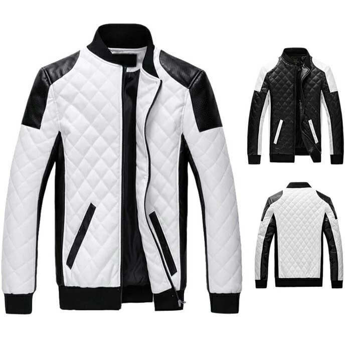 レザージャケット メンズ ライダージャケット バイウェア PU 革ジャン メンズ 秋冬服 アウター PU 立ち襟 防寒 防風 チェック 耐磨 ファッション スリム 秋冬 カジュアル ビジネス バイカラ