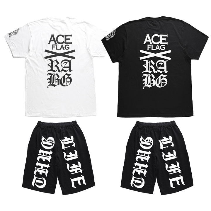 ACE FLAG 上下セット 半袖 ブランド Tシャツ ハーフパンツ メンズ 春夏用 全2色 大きいサイズ エースフラッグ セットアップ スペード 国旗 ナンバー
