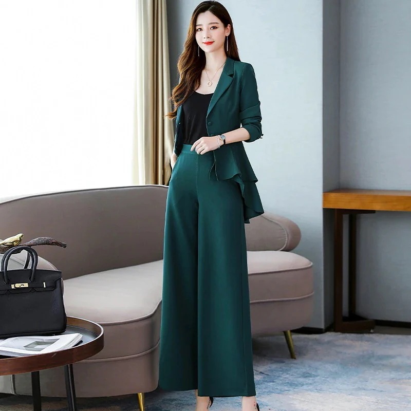 パンツスーツ セットアップ フリル ワイドパンツ ビジネススーツ 2点セット フォーマル 洗える 着痩せ レディース 入学式 卒園式 入園式 通勤 OL