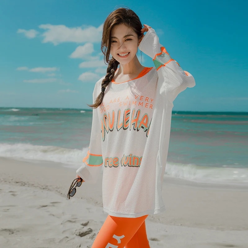 納期1~3週間程：4セット長袖水着,パッド入り腕立て伏せ水着,女性用スポーツボディ,ビーチ,サーフィン,韓国風ラッシュガード