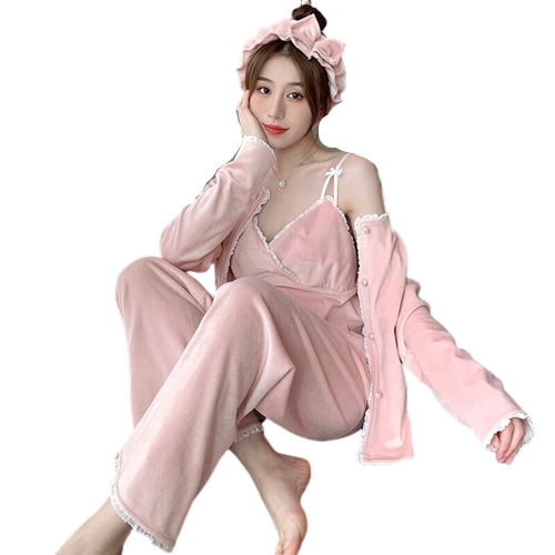 秋冬の超柔パジャマ女性3着加絨加厚ins気質ネット赤居服カバー 4,822円