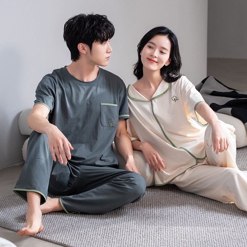 カップルパジャマ 夏 薄手 半袖 クールスーツ レディース ゆったり カジュアル 抗菌 メンズ ホームウェア 貿易