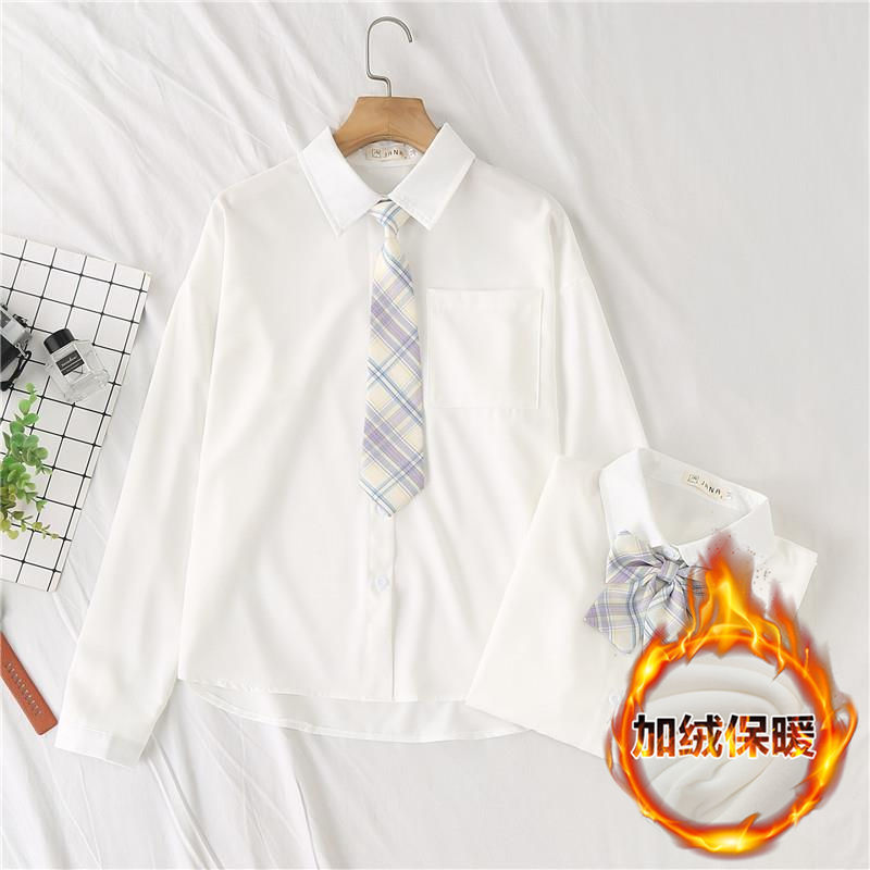 JK 制服 長袖シャツ 学生カレッジ風 リボン 裏起毛484