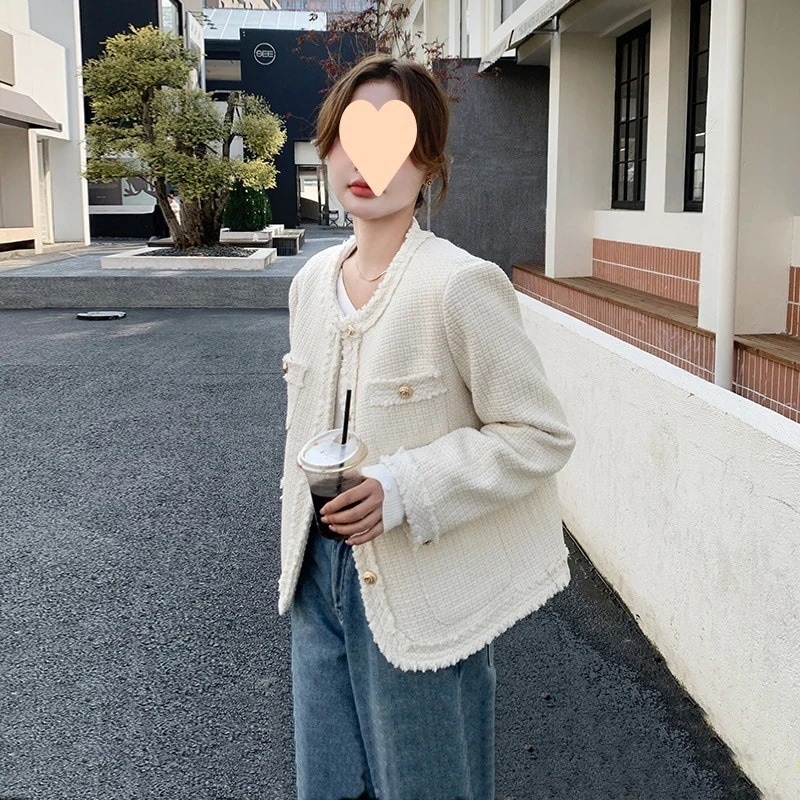 （細工が凝っている）女性のための白い小さなフレグランスジャケット r n1001-白 r n1002ブラック r n2