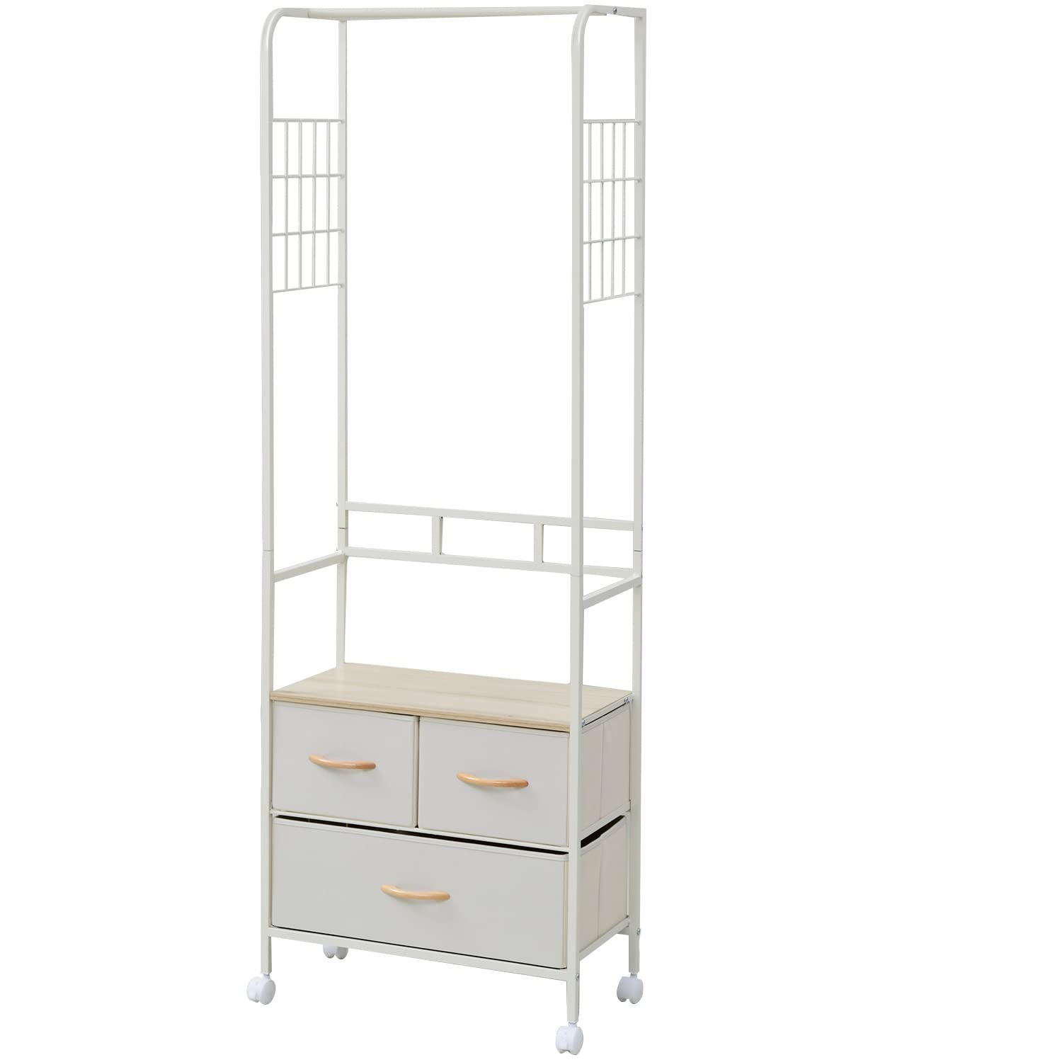 チェスト ハンガーラック キャスター付き 3段 YZFH-6018(BE/IV) ベージュ