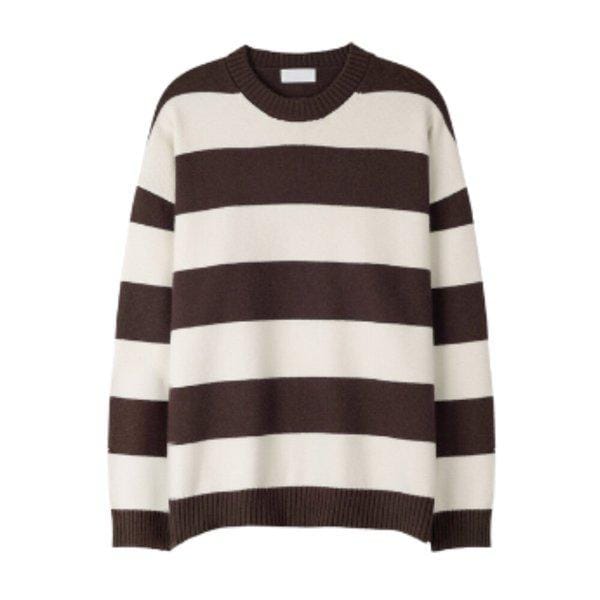 メンズソフトモーダルボーダーラウンドニット SG-KN-Q030-ブラウン